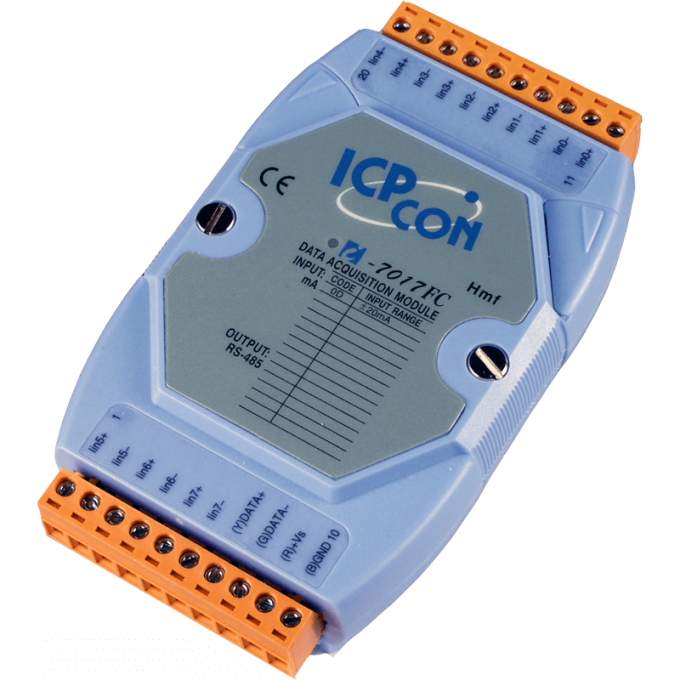 I-7017FC CR Модуль с 8 каналами аналогового ввода (для ввода токовых сигналов, 125 Ом шунт уже установлен) ICP DAS (00-01163829) RS-485 на DIN-рейку I-7017FC-CR