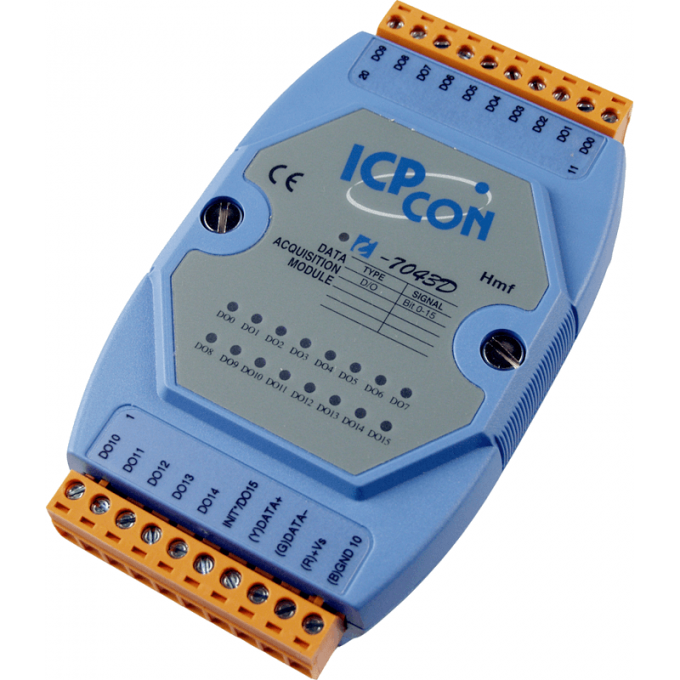 I-7043D CR Модуль с 16 каналами неизолированного дискретного вывода, с индикацией, последовательная шина ICP DAS (00-01086882) DIN-рейка от -25 до +75 I-7043D-CR