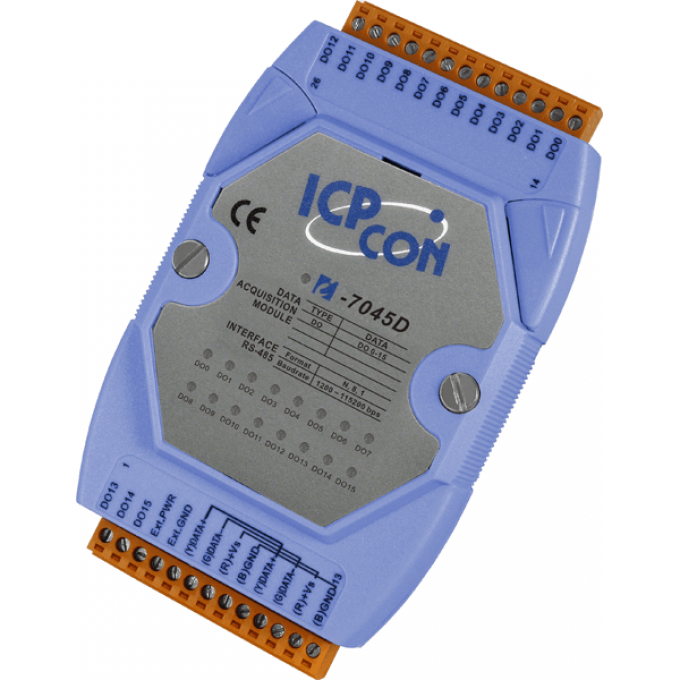 I-7045D CR Модуль с 16 каналами изолированного дискретного вывода, с индикацией, последовательная шина ICP DAS (00-01149926) RS-485 -25 до +75°С I-7045D-CR