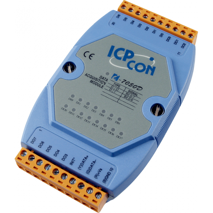 Модуль I-7050D CR с 8 каналами неизолированного дискретного вывода и 7 каналами неизолированного дискретного ввода, с индикацией, последовательная шин ICP DAS I-7050D-CR