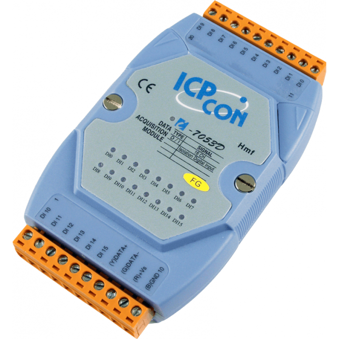 I-7053_FG CR Модуль с 16 каналами неизолированного дискретного ввода, последовательная шина ICP DAS (00-01075515) RS-485 16xDI I-7053_FG-CR