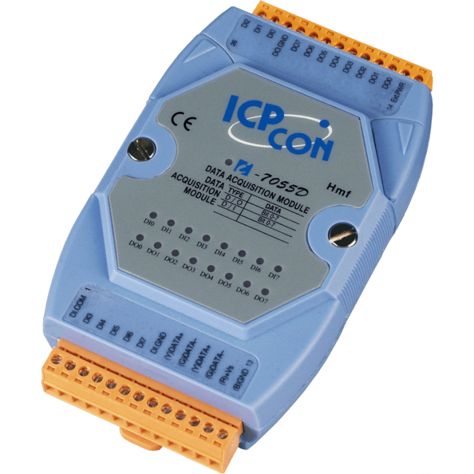 I-7055D CR Модуль с 8 каналами изолированного дискретного ввода и 8 каналами изолированного дискретного вывода, с индикацией, последовательная шина IC ICP DAS I-7055D-CR