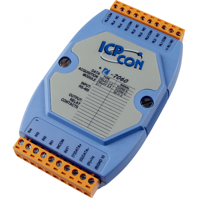 I-7060 CR 4-канальный модуль дискретного ввода с изоляцией и 4-канального релейного дискретного вывода ICP DAS (00-01075516) Интерфейс RS-485 -25 до + I-7060-CR