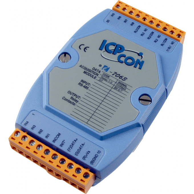 I-7063 CR 8-канальный модуль дискретного ввода с изоляцией и 3-канальный релейного дискретного вывода ICP DAS (00-01094329) RS-485 -25 до +75 °С I-7063-CR