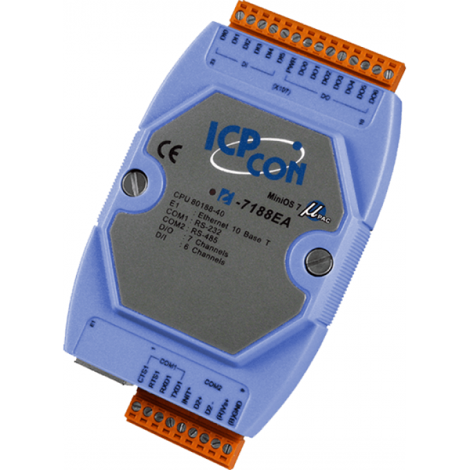 I-7188EA CR программируемый контроллер с 2 COM-портами (1 x RS-232, 1 x RS-485) ICP DAS (00-05001150) MiniOS7 512кБ Flash-памяти I-7188EA-CR