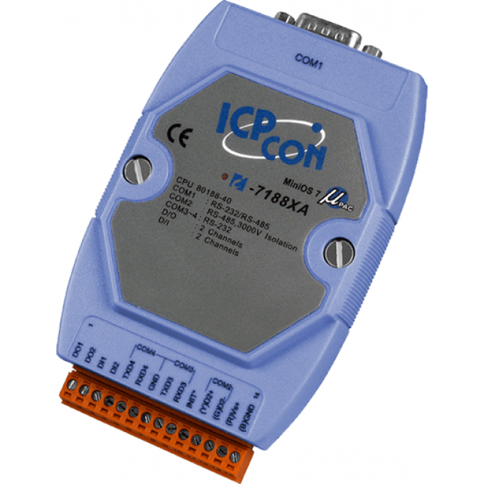 I-7188XA CR программируемый контроллер с 4 COM-портами (1 x RS-232 или RS-485, 2 x RS-232, 1 x RS-485) и со слотом для мезонина ICP DAS (00-05000923) I-7188XA-CR