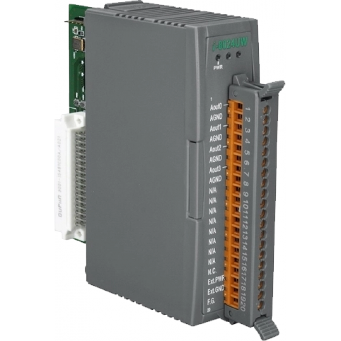 Высокопрофильный модуль вывода, 4 канала аналогового вывода с изоляцией, 14-бит, параллельная шина, ICP DAS пластик I-8024UW