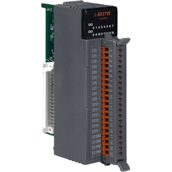 I-8037W Высокопрофильный модуль вывода, 16 каналов дискретного вывода, открытый коллектор, с изоляцией до 3750В, параллельная шина, ICP DAS Пластик