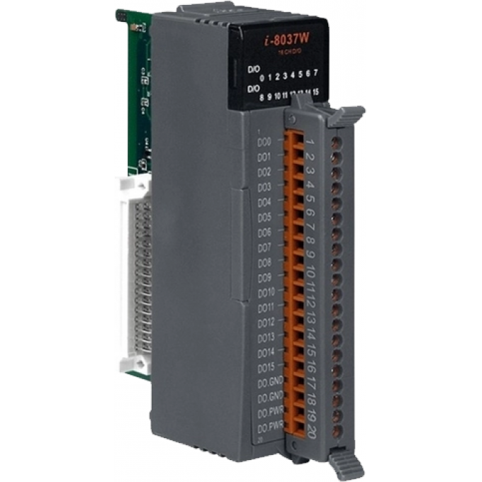 Высокопрофильный модуль вывода, 16 каналов дискретного вывода, открытый коллектор, с изоляцией до 3750В, параллельная шина, ICP DAS Пластик I-8037W