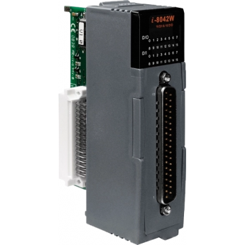 I-8042W Высокопрофильный модуль ввода - вывода, 16 каналов дискретного ввода, контакт с внешним питанием / 16 каналов дискретного вывода, открытый коллектор, с изоляцией до 3750В, параллельная шина, ICP DAS пластик