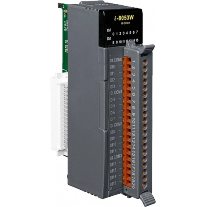 Высокопрофильный модуль ввода, 16 каналов дискретного ввода, контакт с внешним питанием, с изоляцией до 3750В, параллельная шина, ICP DAS пластик I-8053W