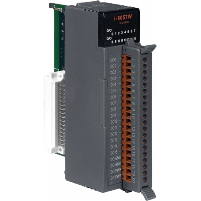 Высокопрофильный модуль вывода, 16 каналов дискретного вывода, открытый коллектор, с изоляцией до 3750В, параллельная шина, ICP DAS пластик I-8057W