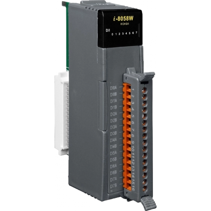 Высокопрофильный модуль ввода, 8 каналов дискретного ввода 80-250В AC, контакт с внешним питанием, с изоляцией до 5000В, параллельная шина, ICP DAS пластик I-8058W