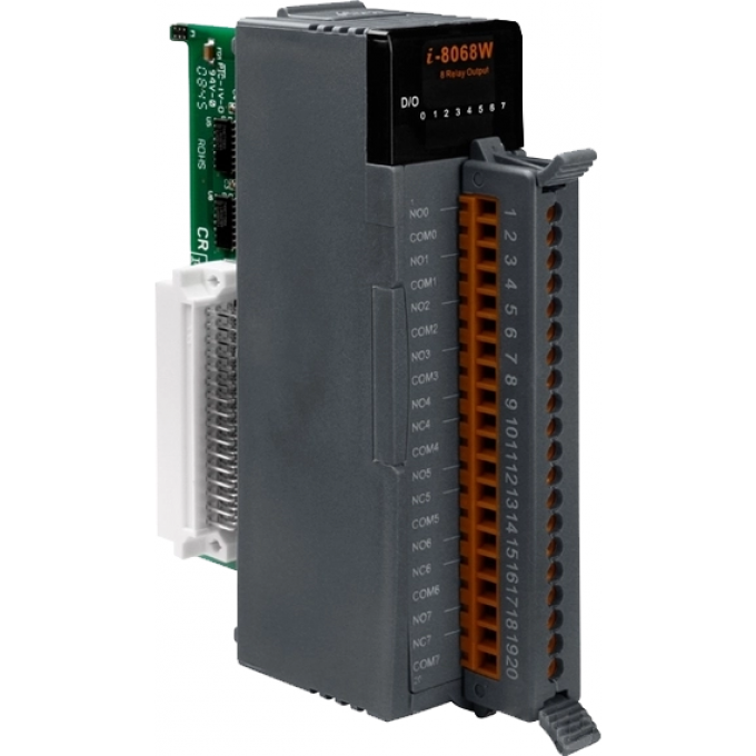 Высокопрофильный модуль вывода, 8 каналов мощного релейного вывода, с изоляцией до 1500В, параллельная шина, ICP DAS пластик I-8068W