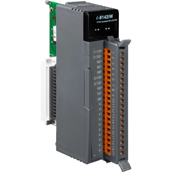 Высокопрофильный коммуникационный 2-х канальный модуль RS-422/485, с изоляцией до 2500В, ICP DAS пластик I-8142IW