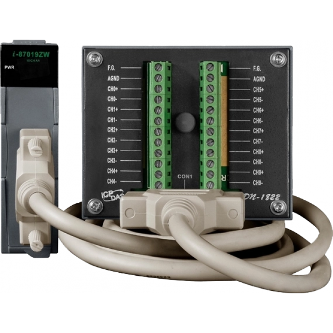 Высокопрофильный 10-канальный модуль аналогового ввода с индивидуальной конфигурацией каналов, защита от перенапряжения до 240 В, ICP DAS Пластик I-87019ZW-G/S2