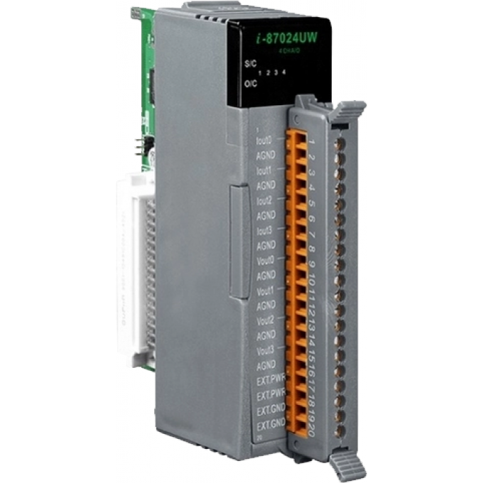Высокопрофильный модуль вывода, 4 канала аналогового вывода, 16-бит, последовательная шина, ICP DAS пластик I-87024UW