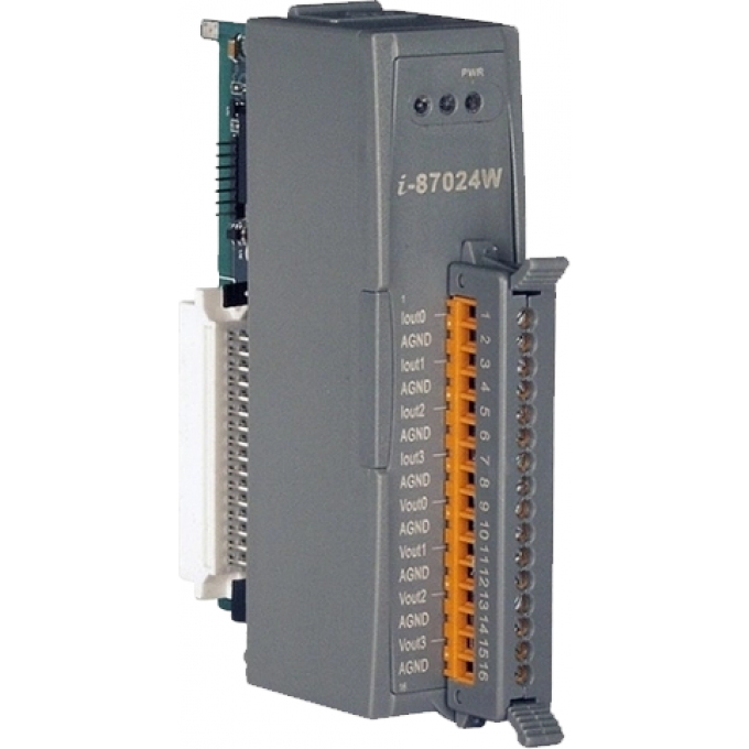 Высокопрофильный модуль вывода, 4 канала аналогового вывода, 14-бит, последовательная шина, ICP DAS пластик I-87024W