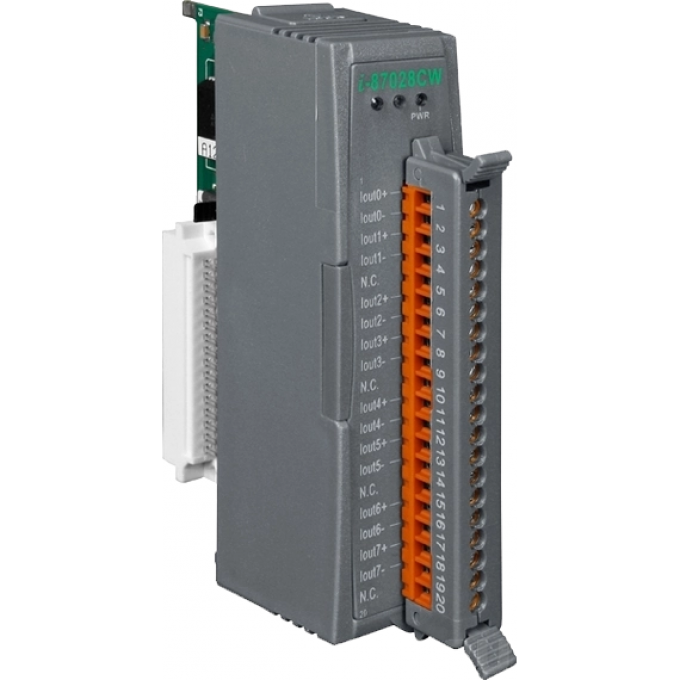 Высокопрофильный модуль вывода, 8 каналов аналогового вывода, 12-бит, с определением обрыва линии, последовательная шина, ICP DAS Пластик I-87028CW