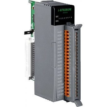 I-87028UW Высокопрофильный модуль вывода, 8 каналов аналогового вывода, 16-бит, с определением обрыва линии, последовательная шина, ICP DAS пластик I-87028UW Высокопрофильный модуль вывода, 8 каналов аналогового вывода, 16-бит, с определением обрыва линии, последовательная шина, ICP DAS пластик