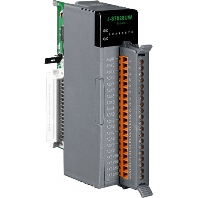 Высокопрофильный модуль вывода, 8 каналов аналогового вывода, 16-бит, с определением обрыва линии, последовательная шина, ICP DAS пластик I-87028UW