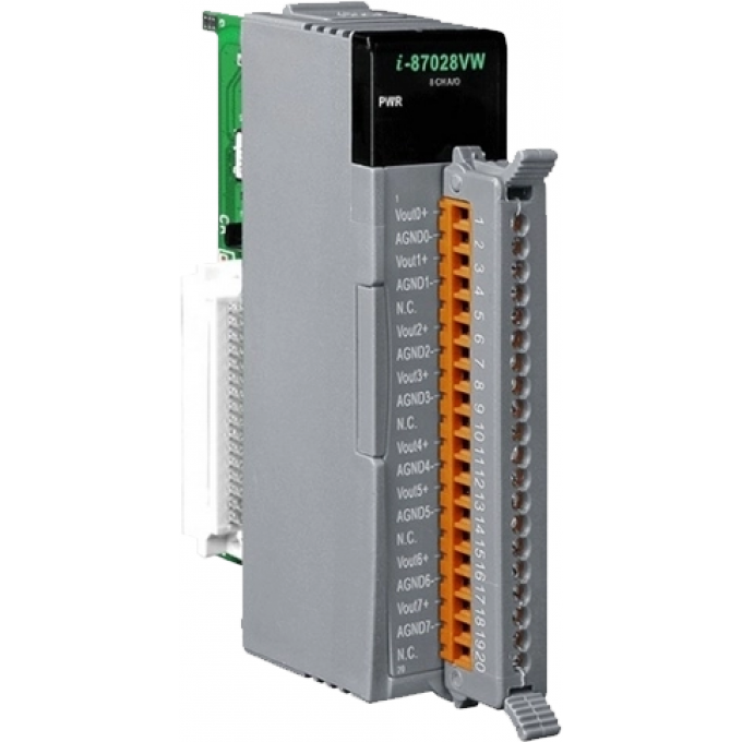 Высокопрофильный модуль вывода, 8 каналов аналогового вывода, 12-бит, 0...+10В постоянного тока, ICP DAS Пластик I-87028VW