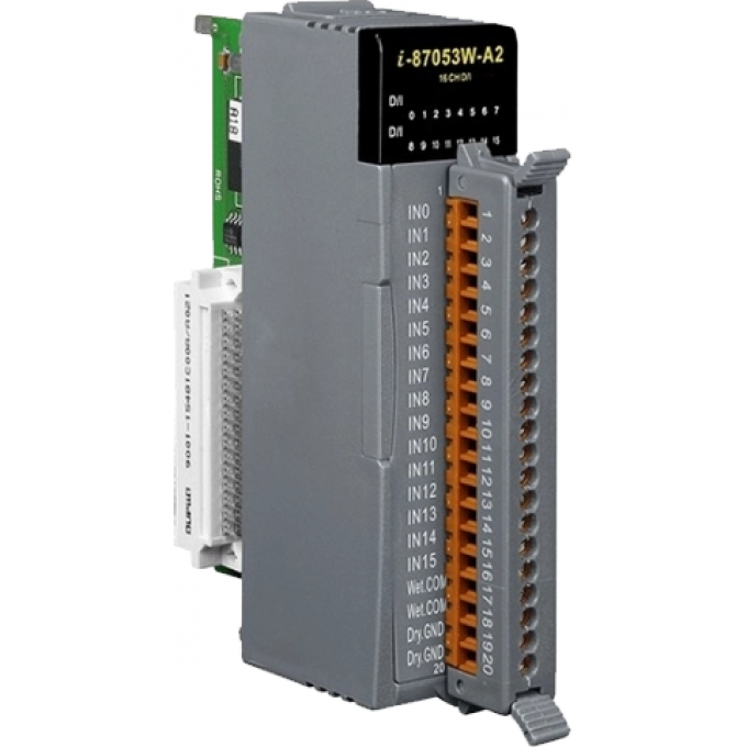 Высокопрофильный модуль, 16 каналов дискретного ввода с изоляцией, 16-битные счетчики, ICP DAS Пластик I-87053W-A2