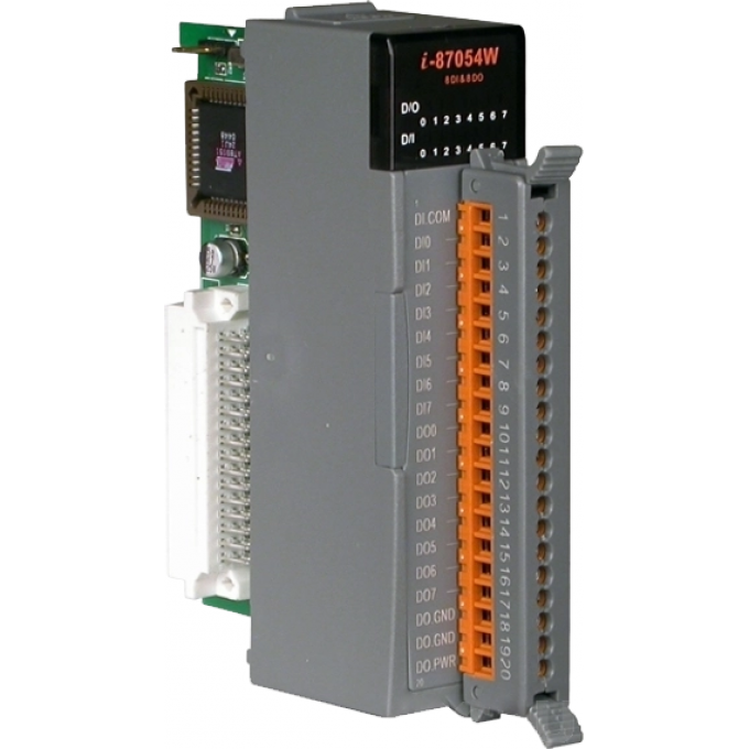 Высокопрофильный модуль дискретного ввода-вывода с изоляцией, 8 каналов входа и 8 каналов выхода, ICP DAS пластик I-87054W