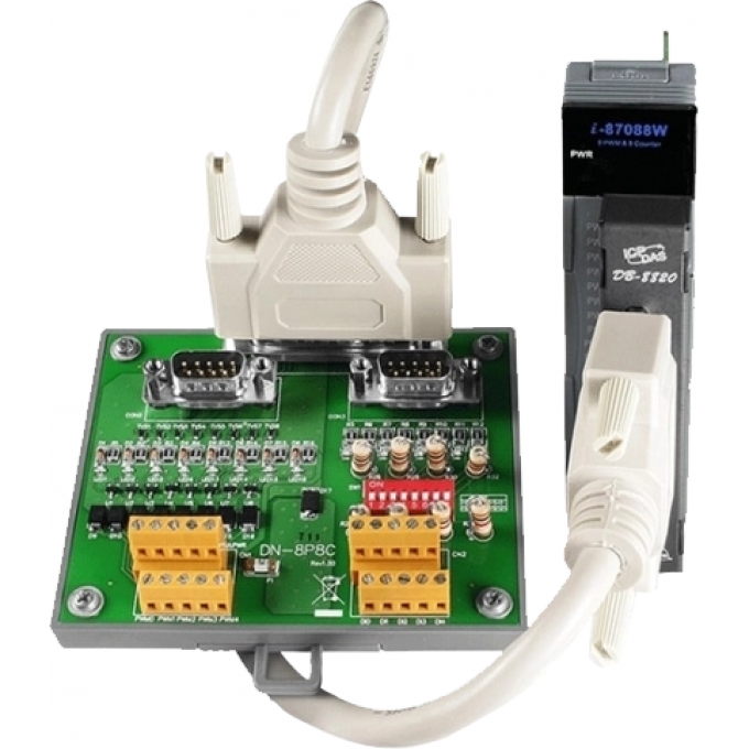 Высокопрофильный модуль ввода - вывода, 8-каналов дискретного ввода, 8 каналов вывода ШИМ, с платой DN-8P-8C/S, до 50VDC, ICP DAS Пластик I-87088W-G/S