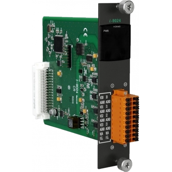 Модуль вывода, 4 канала аналогового вывода, 14-бит, для контроллера серии 9000, 10V, ICP DAS Бескорпусной I-9024